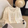 2025 Elegante Blusa Francesa de Tirantes Top de Manga Corta Corte Femenino Protección Solar Tejido de Punto Aire Acondicionado Nuevo Nicho Verano