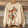 Sudadera de Manga Larga con Cuello Redondo, Corte Ajustado, Estampado Digital con Elementos Navideños Transfronterizos, 250g Franela, Nuevo 2025
