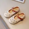 Sapatos de Couro para Meninas Flor Velcro Novo Estilo Primavera 2025 Moda Infantil Sapatos Individuais Antiderrapante Solado Macio Versátil