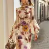 Vestido Largo de Manga Larga con Volantes de Gasa Estampada Elegante en la Cintura, Estilo Nuevo Navideño, Transfronterizo Amazon 2025