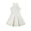 Atacado de roupas femininas transfronteiriço: Novo vestido de malha sem mangas listrado de verão para mulheres, vestido curto elegante de verão com acinturamento