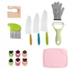 Juego de Cuchillos de Cocina de Plástico para Niños, Moldes para Galletas, Delantal Estampado de Papa, Guantes, Cuchillo Ondulado para Papa, Tabla de Cortar, Traje