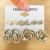 Conjunto de 6 pendientes vintage dorados con incrustaciones geométricas francesas de perlas y estilo transfronterizo europeo y americano.