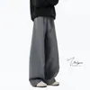 Pantalones de Chándal Anchos de Peso Pesado Color Gris Oscuro para Hombre Primavera/Otoño Caída Suelta Pierna Recta Casual