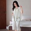 Pijama de algodón para mujer, de verano, de manga corta, holgado, de talla grande, a cuadros, de verano, fino, sencillo, traje informal
