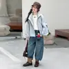 Chaqueta de Primavera y Otoño para Niñas 2026 Nueva Casual Estilo Coreano Cuello Alto Sencilla Cortavientos para Niñas Mayores Moderna