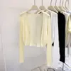Cardigan Tricotado de Seda Gelada Fresco para Mulheres no Verão, Peça Externa Fina, Camisa com Proteção Solar para Ar Condicionado com Saia de Suspensório, Top Curto de Manga Longa
