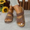 Sandalias Casuales de Talla Grande Transfronterizas para Mujer Verano 2025 Nuevo Fondo Plano Grueso Tejido Cruzado Color Sólido Sandalias
