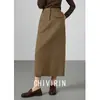 Saia Midi Reta Listrada Vintage para Mulheres 2026 Novo Estilo Início da Primavera Elegante para o Trabalho Lã de Alta Qualidade Afinando Saia Lápis