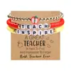 Regalo Día del Maestro Pulsera con Colgante de Manzana de Arcilla Suave Temporada de Regreso a Clases Libro Lápiz de Colores Letras Inglesas DíaDelMaestro
