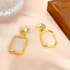 Pendientes Cuadrados de Resina Plegada con Borde Dorado Vintage, Estilo de Corte Francés Europeo y Americano, Pendientes Elegantes y de Alta Gama