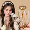 Transfronterizo Nuevo 2025 Diadema Retro de Perlas y Rosas Coreana de Doble Capa para Salir Accesorios Populares Dulces Franceses para el Cabello