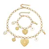 Azucarero Acero Inoxidable Grabado Corazón Grande Multi-Accesorio Gota de Aceite Collar Pulsera Conjunto de Joyería Popular Hip-Hop Europeo y Americano