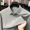 Camisa Polo Masculina de Manga Longa em Seda e Lã, Outono 2026 Nova Camiseta Casual de Negócios Ice Silk Sem Costura
