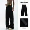 Calça Jeans Reta Preta Americana para Mulheres, Nova Calça Casual Loose Wide-Leg Retro com Caimento, Calça Emagrecedora de Comprimento Total