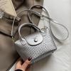 Bolsa balde portátil de alta qualidade estilo coreano casual para o dia a dia, mais vendida na primavera, padrão tecido, contraste de cores, combina com tudo, bolsa transversal para mulheres