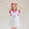 Saia Slip Listrada Falsa de Duas Peças para Meninas Verão 2025 Nova Roupa Infantil Média e Grande Vestido Casual Tesouro Feminino