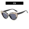 Óculos de sol femininos retrô Triângulo com incrustação de diamante personalizados vanguardistas exagerados estilo olho de gato strass feitos à mão simples óculos de sol para senhora