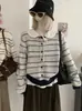 KEKEZOON suéter de punto a rayas color block con cuello redondo cárdigan de manga larga 2026 nuevo suéter estilo coreano top 8808