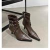 Botines Spice Girls de tacón alto con hebilla de cinturón estilo romano vintage de Corea del Sur para otoño e invierno