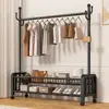 Cabide de chão doméstico, varal simples para secar roupas de quarto, cabide de roupas móvel, prateleira de armazenamento vertical de camada dupla