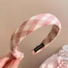 Diadema de corona alta estilo coreano, diadema de borde ancho, diadema para lavarse la cara con dientes, accesorio para el cabello de tela a cuadros de alta gama