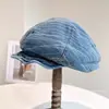 Gorra de Béisbol Rayada Vintage Estilo Harajuku para Mujer, Gorra Plana de Mezclilla Lavada Otoño e Invierno, Gorra Octagonal de Visera Suave, Gorra Azul Marino, Moderna