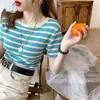 Nueva Camiseta de Manga Corta a Rayas para Mujer Verano 2023 Celebridad de Internet para Mujer Top Ajustado Estudiantes Camisa Básica Estilo Coreano