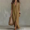 Vestido de corte holgado, Primavera/Verano 2026, color liso, con cuello, casual, con abertura, vestido largo, negro, blanco, verde