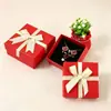 Caja de embalaje para joyas con lazo y letras en inglés, cuadrada, con cubierta de cielo y tierra, para anillos, collares y joyas, caja de regalo pequeña
