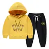 Conjunto de Suéter con Capucha para Niños Otoño e Invierno 2023 Estilo Occidental Nuevo para Niños Medianos y Grandes Ropa de Invierno Gruesa y Cálida con Forro de Felpa