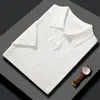 Camisa Polo Blanca Fina para Hombre Primavera/Verano 2025, Manga Corta Casual de Negocios Cuello Camisero Tejido de Punto con Seda de Morera y Lana