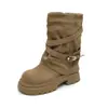 Botas de pierna de pantalón adelgazantes de suela gruesa que aumentan la altura para mujer 2026 nuevo estilo botas arrugadas holgadas tacón grueso botas retro Martin para mujer botas cortas