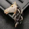 Broche de Cabeça de Cavalo com Pedrarias Pintadas Estilo Europeu e Americano, Broche Animal Cavalo de Luxo Leve de Alta Qualidade, Broche Elegante e da Moda