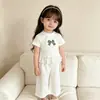 Conjunto de Verão para Meninas Amazon Roupas de Manga Curta Calças de Perna Larga Camiseta Roupas Elegantes Laço Roupas Esportivas Roupas para Crianças Pequenas