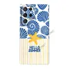 Capa de filme para Galaxy S26 com listras verticais amarelas e brancas em color blocking de verão, capa de celular fresca S25 ultra-fina com concha de estrela-do-mar azul