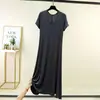 Vestido Modal com Decote V de Manga Curta para Mulheres, Novo Estilo Primavera e Verão, Tamanho Grande, Vestido Simples para Casa, Longo Versátil Fino Casual