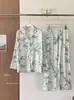 Conjunto de Estilo Nacional Retro Teñido Liso, Nuevo Estilo Chino, Pijama de Seda Helada para Mujer, Se Puede Usar Afuera, Pantalones Largos, Ropa de Casa con Pintura a Tinta