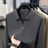 Camiseta Masculina Estilo Old Money com Gola Reversível Outono 2026 Nova Moda Casual Manga Longa Camisa Polo para Homens