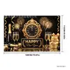 Nuevo fondo de pancarta de Año Nuevo negro y dorado transfronterizo, fondo de decoración de ambiente para fiesta de cuenta regresiva de Año Nuevo