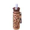 Copo Térmico Estampa de Leopardo Aço Inoxidável 316 Portátil com Cordão Tampa Flip-top Alto Acabamento Companheiro Estudante Copo com Canudo