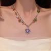 Popular Internet Dulce Cool Especia Colorida Piedra Gota de Amor Esmalte Cadena Clavícula Moda Femenina Exquisito Collar de Costura Doble Capa