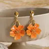 Brincos de tarraxa com flor de esmalte colorida transfronteiriços europeus e americanos, brincos exagerados da moda dopamina, brincos de luxo leve de alta qualidade para atacado
