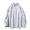 25 Novas Camisas Masculinas de Outono Listradas de Manga Longa Marca da Moda Tendência Bordado Estilo Hong Kong Camisas Casuais Soltas de Manga Longa para Homens