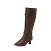 Botas Europeas y Americanas para Mujer de Tallas Grandes, Botas de Piel Puntiagudas, Tacones Altos de Amazon, Tacones de Aguja, Botas de Piel con Cremallera, Botas Altas