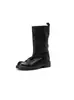 Versión de Piel de Vaca Super Calibre Botas Adelgazantes Tacón Grueso Botas de Media Pantorrilla Mujer Nuevo Retro Simple Versátil Botas Chelsea sin Cordones