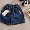 Shorts Infantil 2025 Meninas Estilo Japonês Marca Tendência Urso Bordado Calça Jeans Manga Curta Calça Casual Estilosa para Bebês