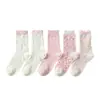 Novedades de Otoño Calcetines de Algodón para Mujer Calcetines de Encaje de Burbujas Longitud Media Tobillo Estilo INS Dulce Femenino Floral Versátil Calcetines Holgados
