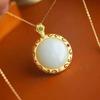 Cadena de clavícula de jade hetiano S925, colgante de estilo palacio personalizado con incrustaciones, collar elegante y fresco retro