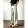 Calça casual lavada estilo americano para homens, nova coleção de outono, corte solto, tamanho grande, calça de perna reta, calça de trabalho masculina ampla e fluida